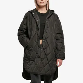 Ladies Oversized Diamond Quilted Hooded Coat