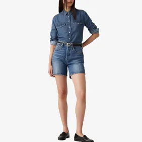 501 Mid Thigh Short Med Indigo-Work In