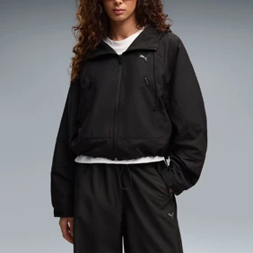 Street Glam Oversized Short Hooded Woven Jacket