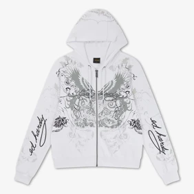 Diamante Venom Enzyme Wash Relaxed Zip Thru Hoodie