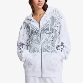 Diamante Venom Enzyme Wash Relaxed Zip Thru Hoodie
