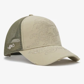 Outline Dragon Distressed 5 Panel Trucker Cap