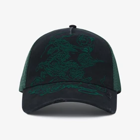 Outline Dragon Distressed 5 Panel Trucker Cap