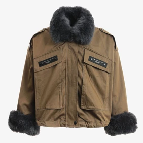 Teddy Canvas Patches Fur Jacket