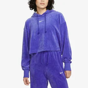 Velour Cropped Pullover Hoodie