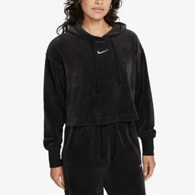 Velour Cropped Pullover Hoodie