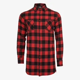 Side-zip Long Checked Flanell Shirt