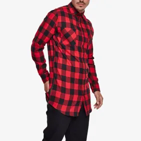 Side-zip Long Checked Flanell Shirt