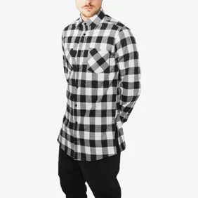 Side-zip Long Checked Flanell Shirt